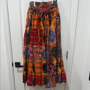 Vibrant African Skirt with Multicolor Patterns One Size Fits Most